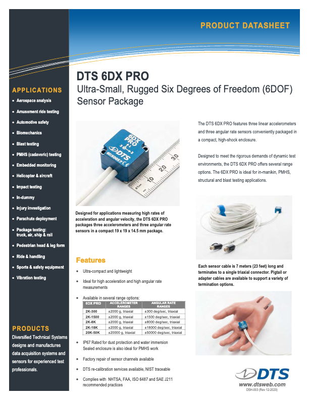 DTS Datasheet 6DX PRO (6DOF) Sensor